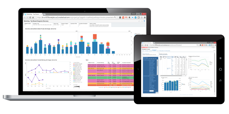 Oracle Analytics used on desktop and mobile devices.